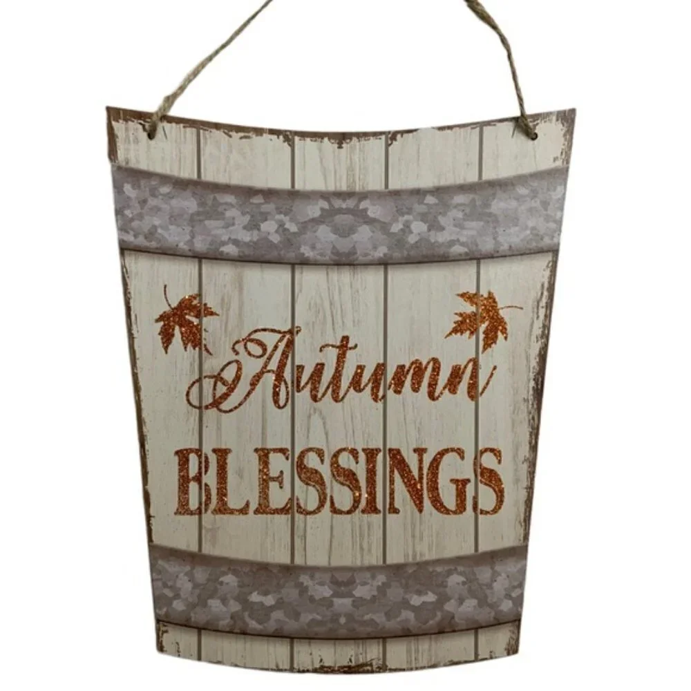 Autumn Wall Hanging Decor Thanksgiving Farmhouse Vintage Style Bucket Shape